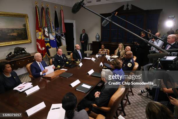 President Joe Biden hosts a meeting with Washington Mayor Muriel Bowser, Wilmington Police Chief Robert Tracy, Newark Police Lieutenant Anthony Lima,...