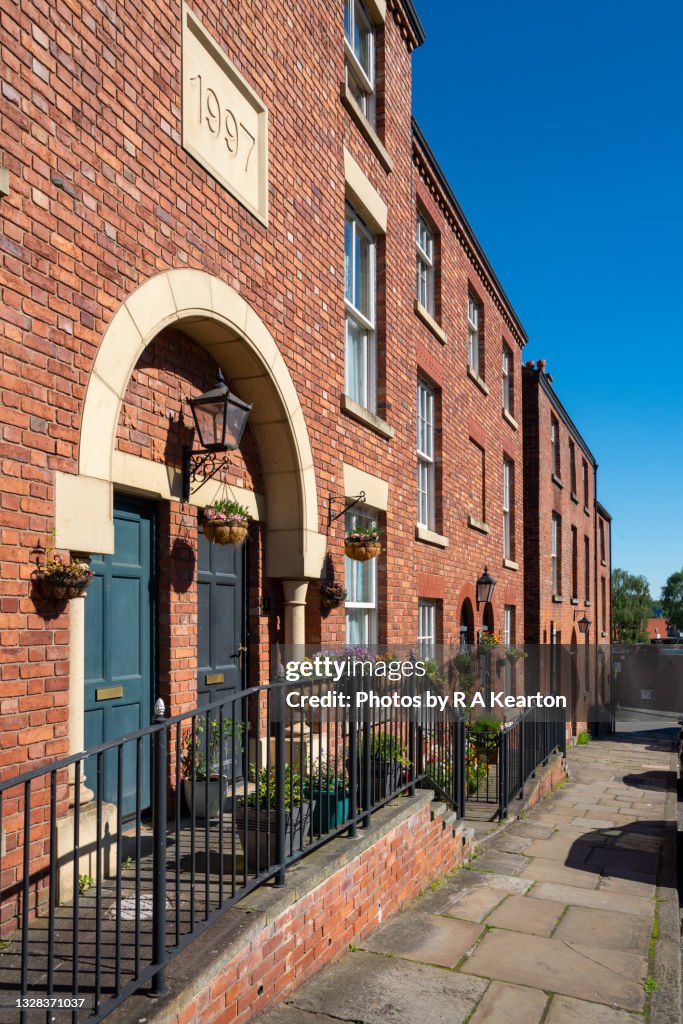Row of old brick houses, Stockport, Greater Manchester, England
