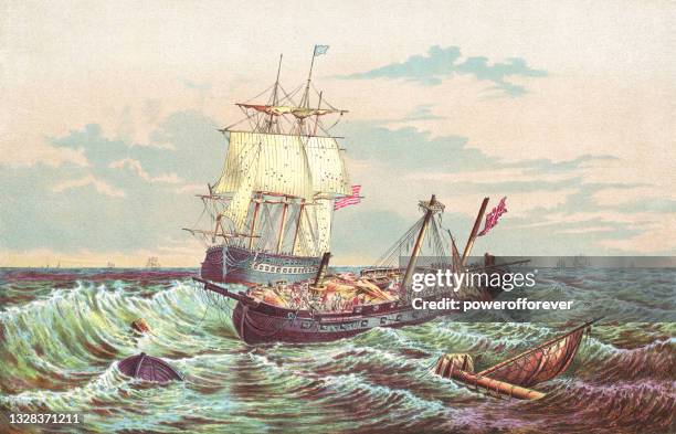illustrations, cliparts, dessins animés et icônes de uss constitution vs hms guerriere pendant la guerre de 1812 - 19ème si�ècle - épave de bateau