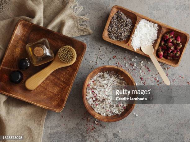 natural cosmetics and skincare - bath salt stock pictures, royalty-free photos & images