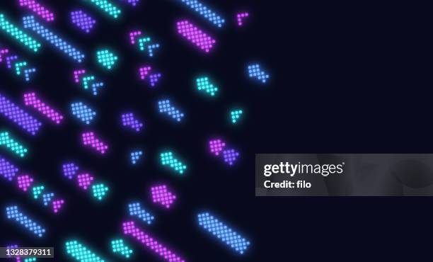 stockillustraties, clipart, cartoons en iconen met glowing arrow video game background - 80s background