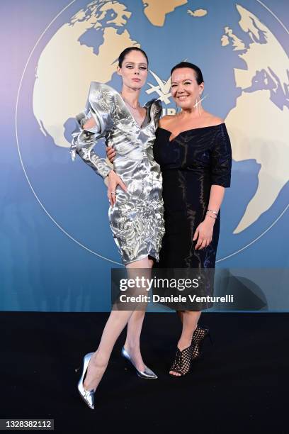 Coco Rocha and Iryna Savchak are seen during the World Influencers and Bloggers Awards 2021 at Hotel Martinez on July 12, 2021 in Cannes, France.