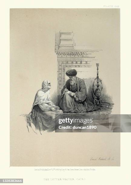 ilustraciones, imágenes clip art, dibujos animados e iconos de stock de escritor de cartas, el cairo, egipto, victoriano siglo 19 por david roberts - scribe