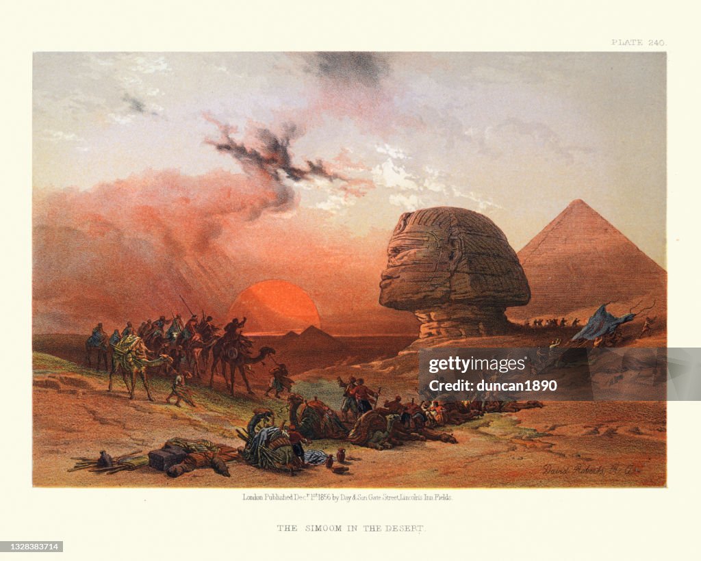 Simoom in the Desert, Great Sphinx and Pyramid, Egypt, Victorian 19th Century