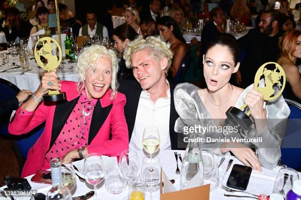 Ellen von Unwerth, guest and Coco Rocha are seen during the World Influencers and Bloggers Awards 2021 at Hotel Martinez on July 12, 2021 in Cannes,...