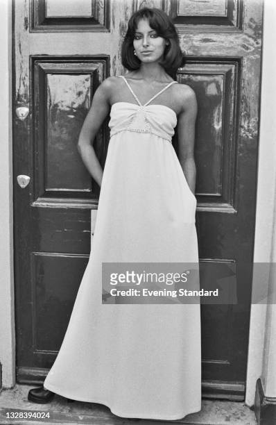 Fashion model Michelle wearing a summer maxi dress, UK, 9th September 1974.