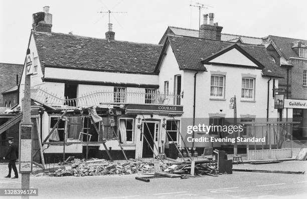 The Horse and Groom pub on North Street in Guildford, Surrey, after it was bombed by the Provisional IRA during the Troubles, earlier that day, UK,...