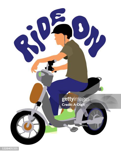 rideonelectricscooter - man riding motorcycle clip art stock illustrations