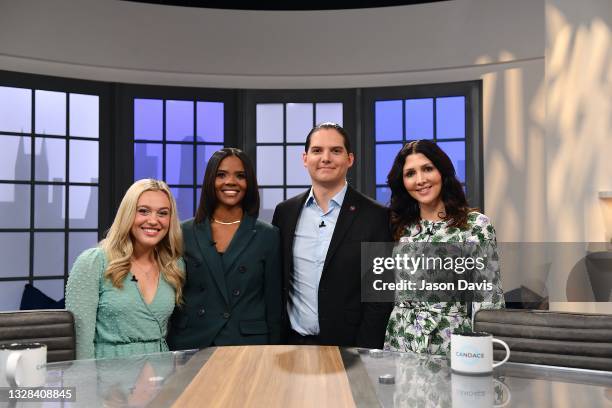 Isabel Brown, Candace Owens, Robby Starbuck, and Erin Elmore are seen on set during taping of "Candace" on July 12, 2021 in Nashville, Tennessee. The...