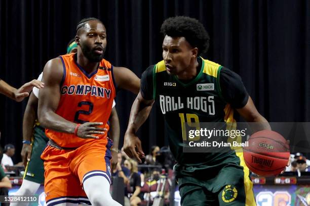 Leandro Barbosa of the Ball Hogs dribbles the ball while being guarded by Jeremy Pargo of the 3's Company during BIG3 - Week One at the Orleans Arena...