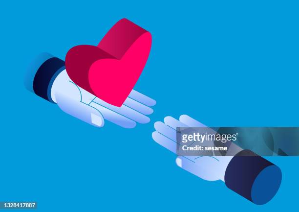 love and assistance, isometric hand giving a heart shape to the other hand - crowd hand heart stock illustrations