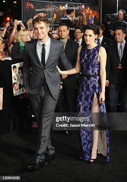 Actors Robert Pattinson and Kristen Stewart arrive at the Premiere of Summit Entertainment's "The Twilight Saga: Breaking Dawn - Part 1" at Nokia...