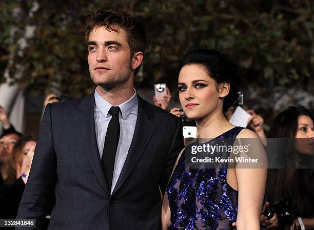 Actors Robert Pattinson and Kristen Stewart arrive at the premiere of Summit Entertainment's "The Twilight Saga: Breaking Dawn - Part 1" at Nokia...