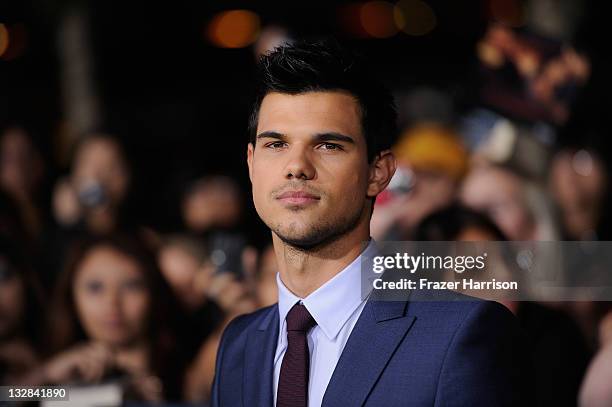 Actor Taylor Lautner arrives at Summit Entertainment's "The Twilight Saga: Breaking Dawn - Part 1" premiere at Nokia Theatre L.A. Live on November...