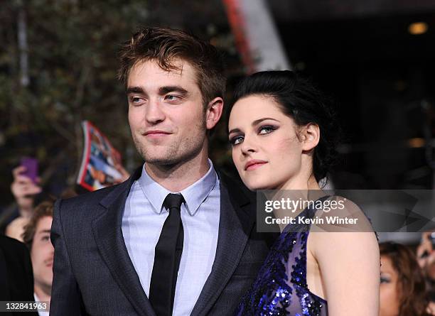 Actors Robert Pattinson and Kristen Stewart arrive at the premiere of Summit Entertainment's "The Twilight Saga: Breaking Dawn - Part 1" at Nokia...