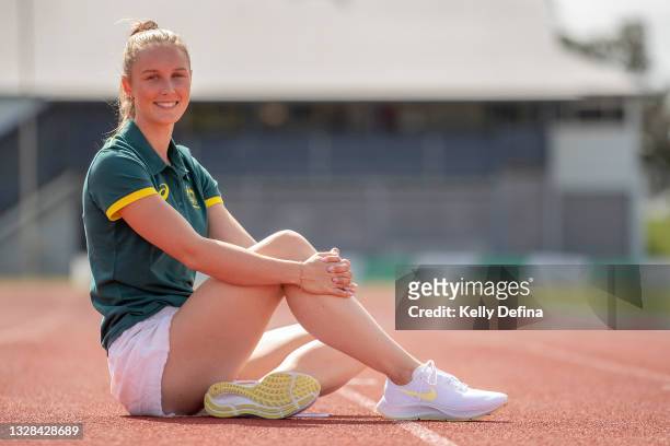 Sprinter Riley Day poses for a portrait during an Athletics Australia training camp at Barlwo Park on July 13, 2021 in Cairns, Australia.