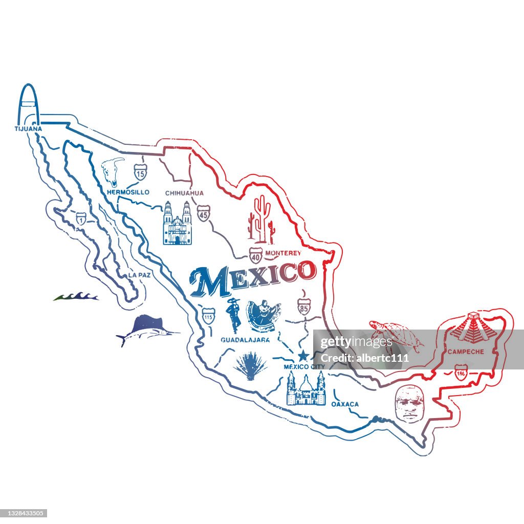 Retro Mexico Travel Stamp