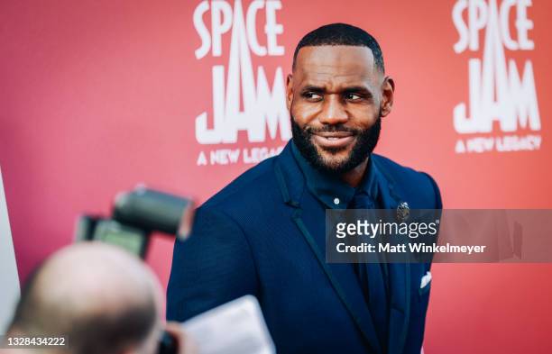 LeBron James attends the premiere of Warner Bros "Space Jam: A New Legacy" at Regal LA Live on July 12, 2021 in Los Angeles, California.
