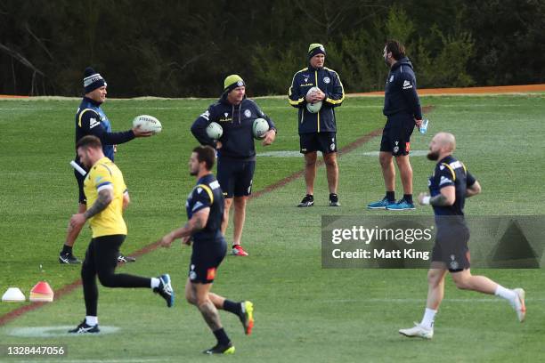 Eels head coach Brad Arthur looks on during a Parramatta Eels NRL training session at Kellyville Park on July 13, 2021 in Sydney, Australia.