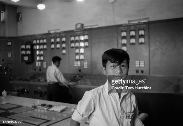Young man in control room in 1965 in Urumqi, Xinjiang Uygur Autonomous Region of China.