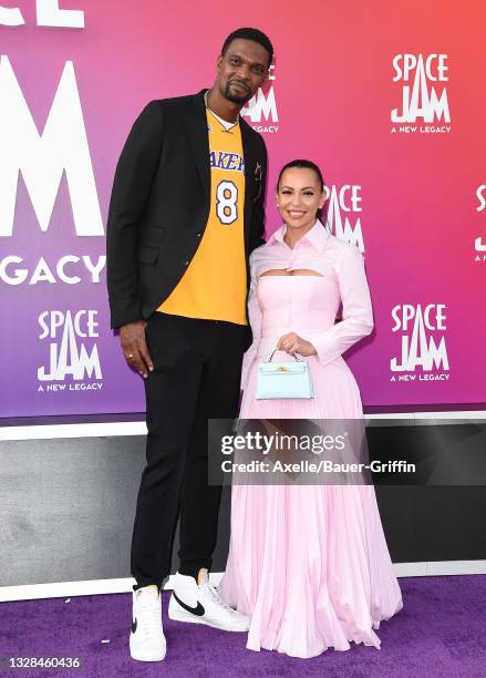 Chris Bosh and Adrienne Bosh attend the Premiere of Warner Bros "Space Jam: A New Legacy" at Regal LA Live on July 12, 2021 in Los Angeles,...