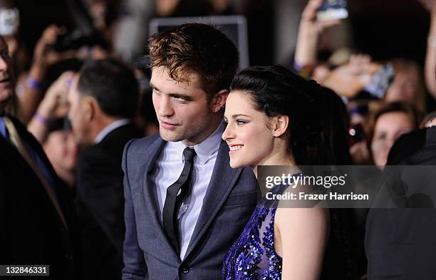 Actors Robert Pattinson and Kristen Stewart arrive at Summit Entertainment's "The Twilight Saga: Breaking Dawn - Part 1" premiere at Nokia Theatre...