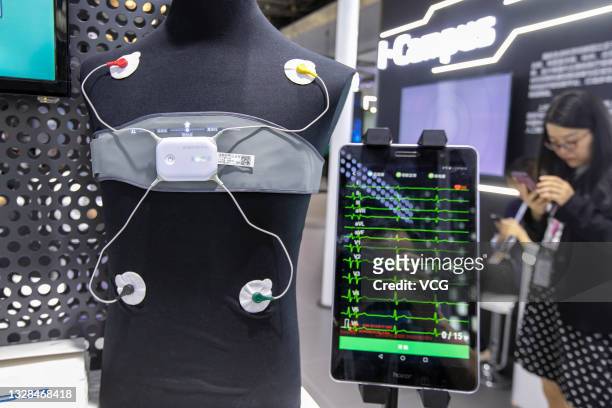 CadioCloud electrocardiogram recorder is on display during 2021 World Artificial Intelligence Conference at Shanghai World Expo Center on July 10,...