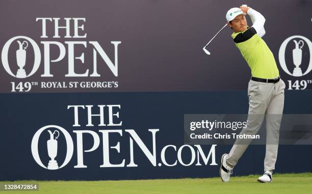 Haotong Li of Chine during a practice round ahead of The 149th Open at Royal St George’s Golf Club on July 13, 2021 in Sandwich, England.