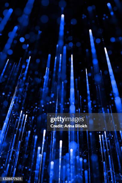 abstract speed fiber optic circle beam  futuristic technology navy background led light stripe bokeh bubble glitter pattern neon cryptocurrency mining dark blue connection texture digitally generated image fractal fine art - led light stockfoto's en -beelden