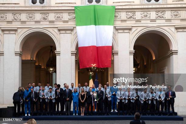 The National team in a Photo family during the official visit of the football Italy National team, after winning the UEFA Euro 2020 Championship....