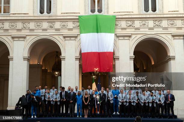 The National team in a Photo family during the official visit of the football Italy National team, after winning the UEFA Euro 2020 Championship....