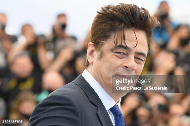 Benicio Del Toro attends the "The French Dispatch" photocall during the 74th annual Cannes Film Festival on July 13, 2021 in Cannes, France.