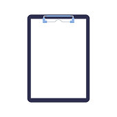 Clipboard with paper sheet blank and blinder clip isolated on white background.