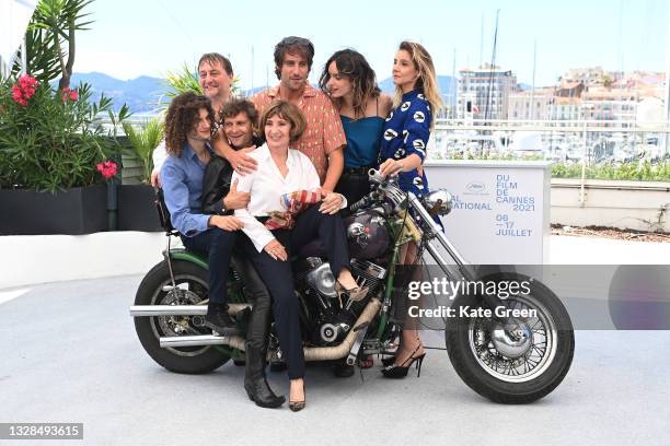 Romeo Creton, François Creton, Director Maxime Roy, Clara Ponsot and Clotilde Courau attend the "Les Heroiques/The Heroics" photocall during the 74th...