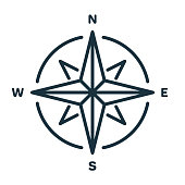 Compass Line Icon. Simple flat symbol. Wind Rose with North, South, East and West Indicated Linear Icon. Sign of Direction and Navigation. Editable stroke. Vector illustration