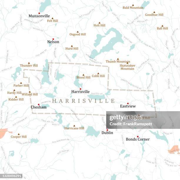 ilustraciones, imágenes clip art, dibujos animados e iconos de stock de mapa de carreteras vectorial del nh cheshire harrisville - skatutakee lake