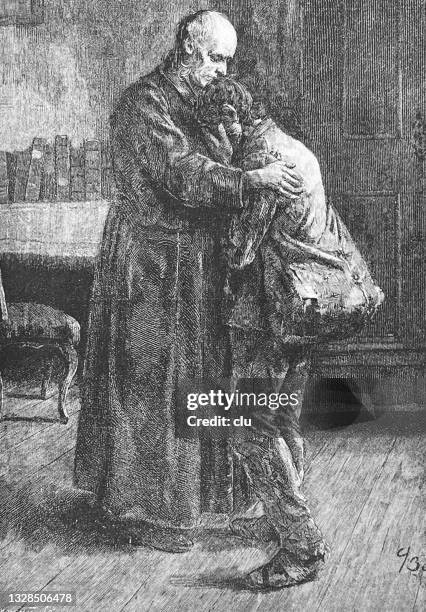 stockillustraties, clipart, cartoons en iconen met homecoming of the prodigal son - vader zoon