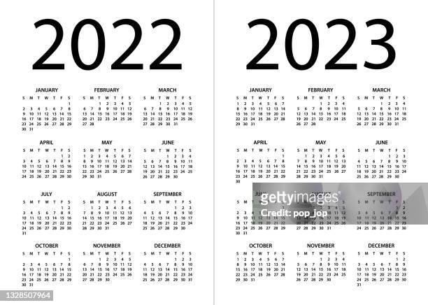 kalender 2022 2023 - vektorillustration. woche beginnt am sonntag - woche stock-grafiken, -clipart, -cartoons und -symbole