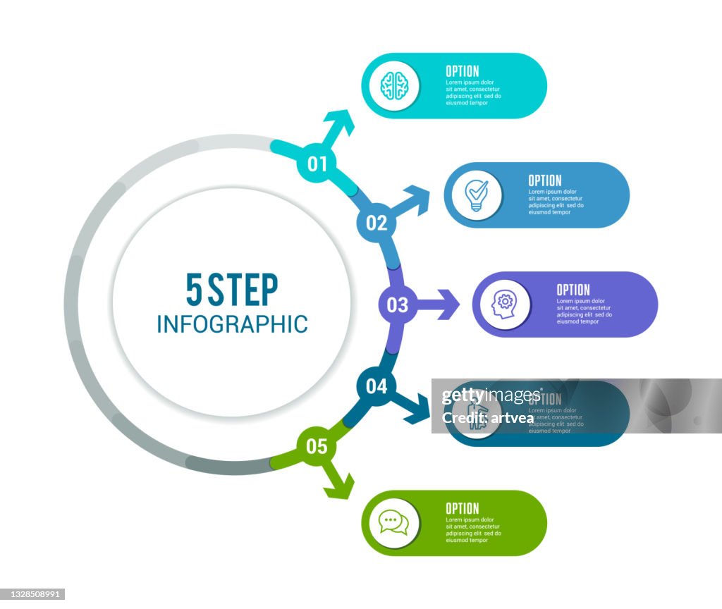Colorful Pie Chart With 5 Sections Or Steps HighRes Vector Graphic