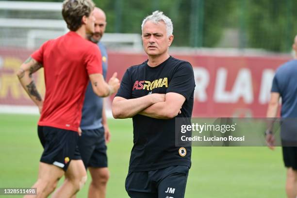 Roma coach Josè Mourinho during an AS Roma training session at Centro Sportivo Fulvio Bernardini on July 13, 2021 in Rome, Italy.