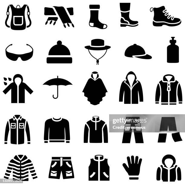 ilustrações de stock, clip art, desenhos animados e ícones de outdoor clothing icons - capa impermeável