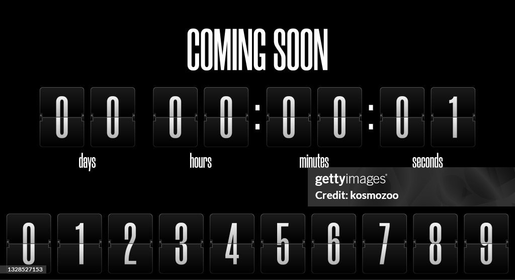 Flip Countdown auf den glänzenden schwarzen Schildern