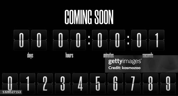 flip countdown on the shiny black signs - light letters stock illustrations