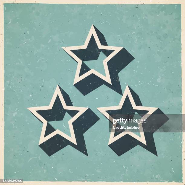 three stars. icon in retro vintage style - old textured paper - pentagram stock illustrations