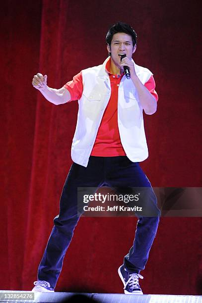 Actor/singer Harry Shum Jr. Performs onstage at 2011 "GLEE Live" Concert Tour at Staples Center on May 28, 2011 in Los Angeles, California.