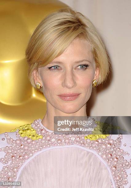 Presenter Cate Blanchett poses in the press room during the 83rd Annual Academy Awards held at the Kodak Theatre on February 27, 2011 in Los Angeles,...