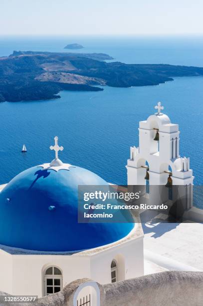 three bells of fira church, santorini, greece - santorin stock pictures, royalty-free photos & images