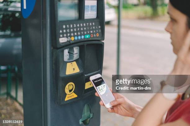 contactless payment for parking place in the city - krakow park stock pictures, royalty-free photos & images