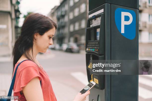 contactless payment for parking place in the city - car nfc stock pictures, royalty-free photos & images