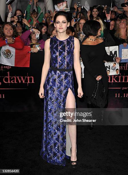 Actress Kristen Stewart arrives to "The Twilight Saga: Breaking Dawn Part 1" Los Angeles Premiere at Nokia Theatre L.A. Live on November 14, 2011 in...